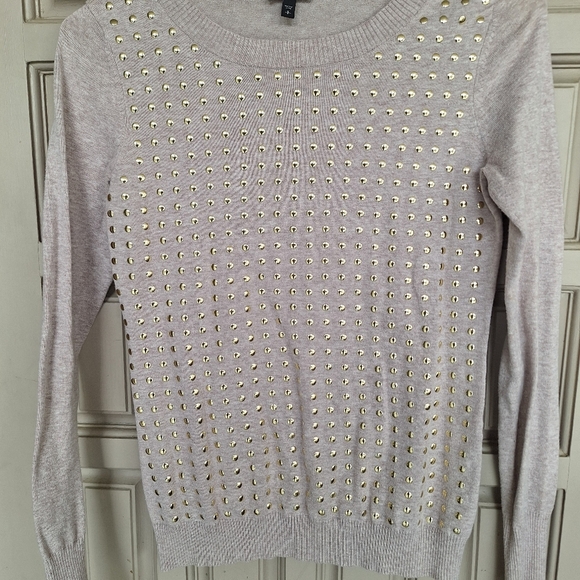 Express Sweater SzS/P Cream Stud Embellished Front Banded Cuff/Hem Cotton/Nylon - Picture 6 of 9